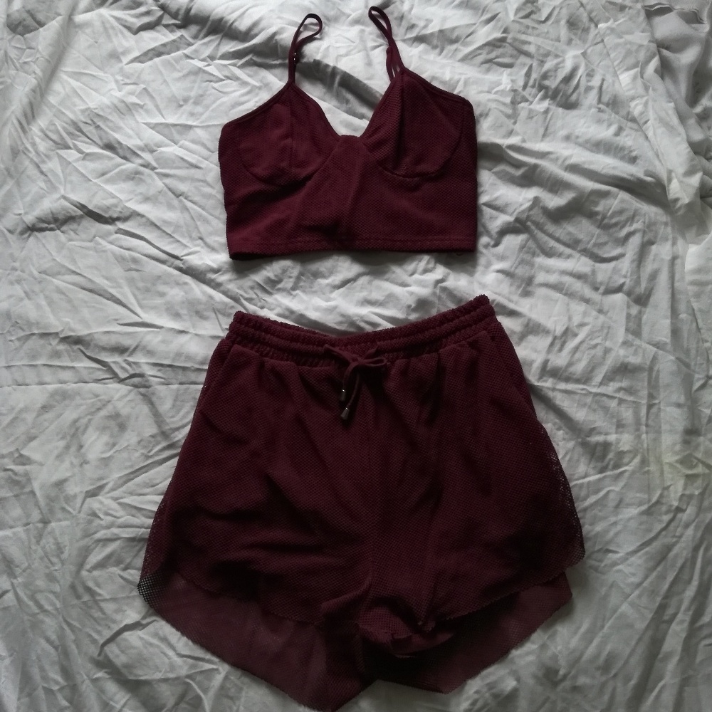 Burgundy two-piece romper set